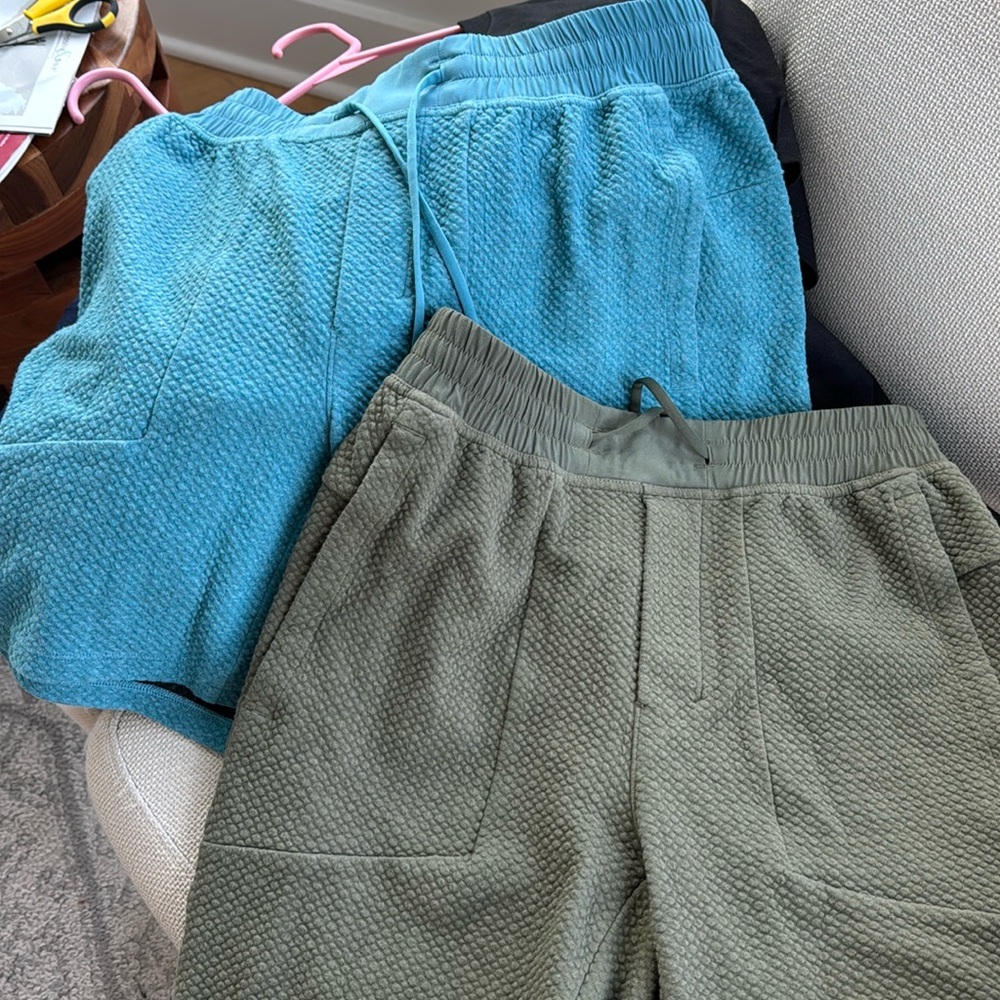 Lululemon men's shorts, 2 pair , olive and turquoise